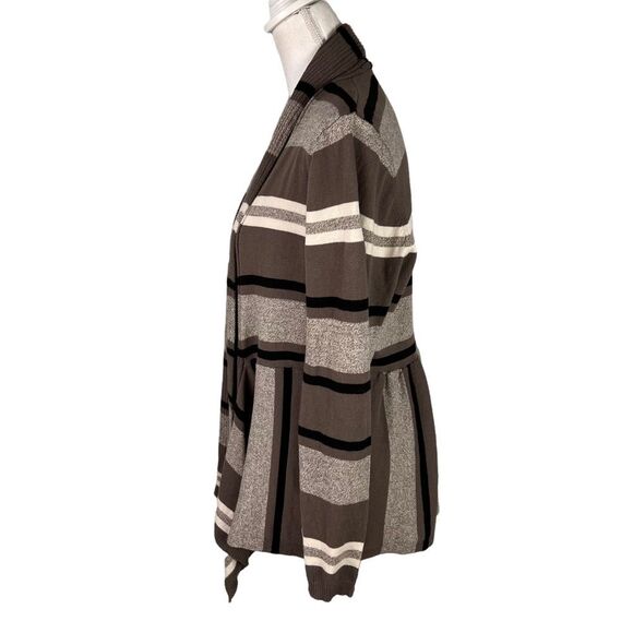 Striped Cotton Knit Open Front Cardigan Size XL Petite St John’s Bay Taupe Black - Picture 2 of 13